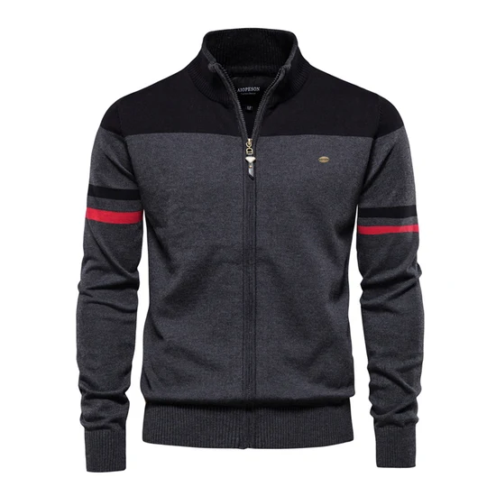 Classic Colorblock Zip-Up Knit Cardigan