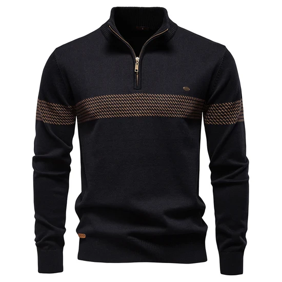 Men’s Half-Zip Striped Knit Sweater