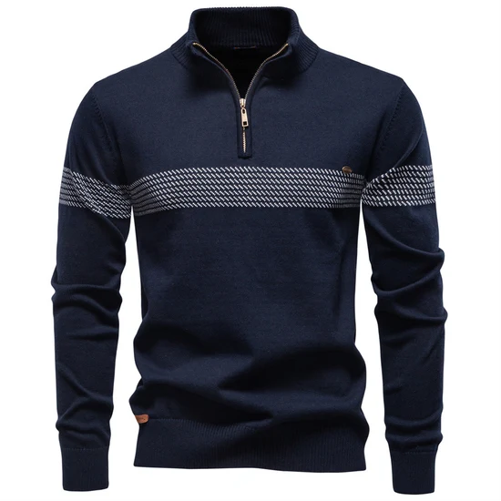 Men’s Half-Zip Striped Knit Sweater