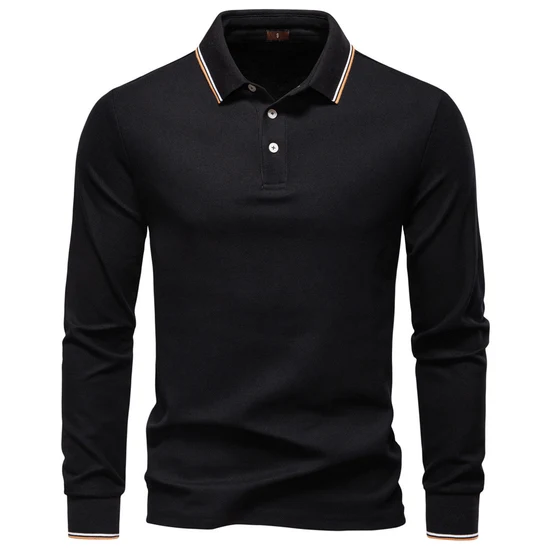 Long Sleeve Polo Shirt with Stripe Collar