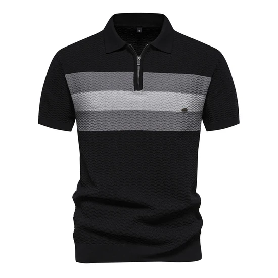 Men’s Textured Striped Zip Polo Shirt