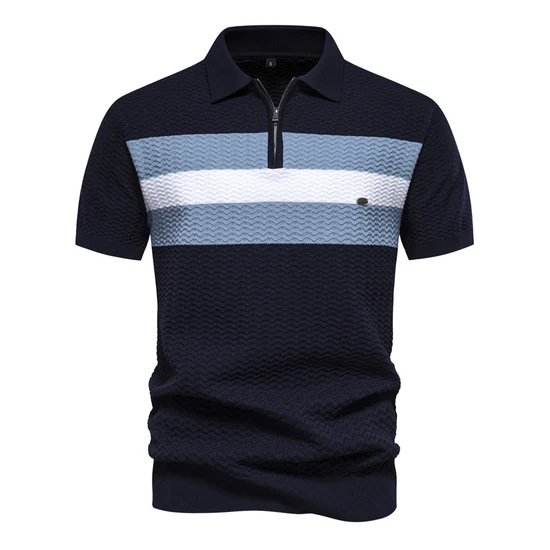 Men’s Textured Striped Zip Polo Shirt