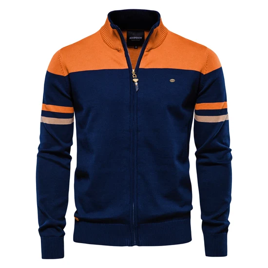 Classic Colorblock Zip-Up Knit Cardigan