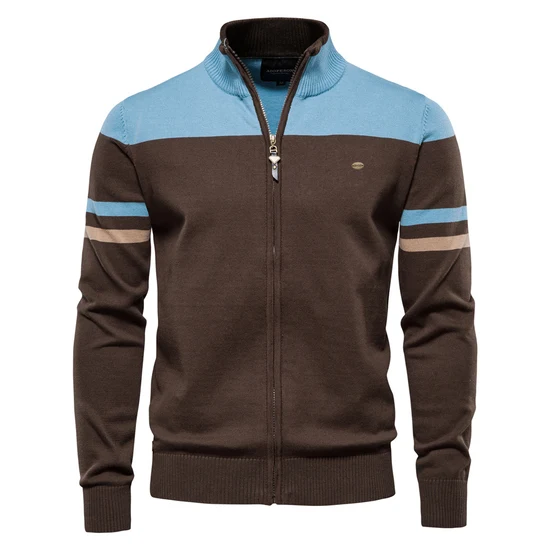 Classic Colorblock Zip-Up Knit Cardigan